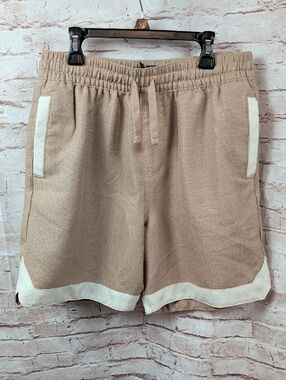 Malibu Men's Tan Linen-Blend Casual Shorts with Drawstring Small Like New